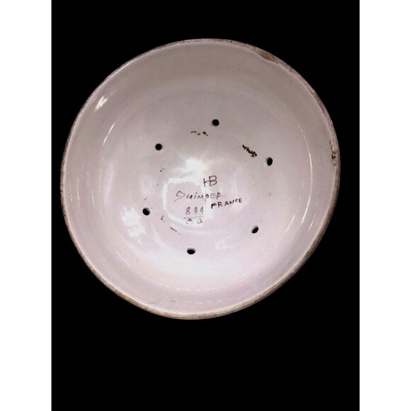 VTG Hand Painted Quimper Bretonne Man Ceramic Cheese Dome Lid 5 Holes France Sig - Picture 5 of 6